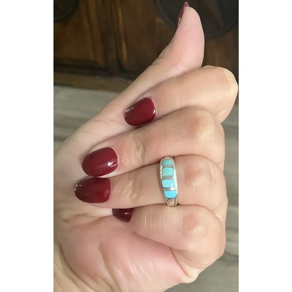 Vintage Kabana 925 Sterling Silver Turquoise Inlay Ring Size 7 Designer
